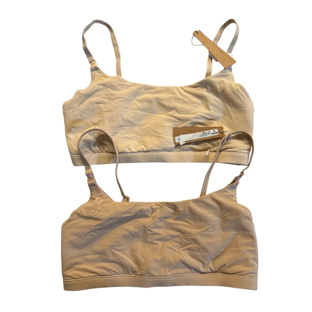 SKIMS Fits Everybody Maternity Nursing Scoop Bralette Set of 2 Clay Sand M NEW